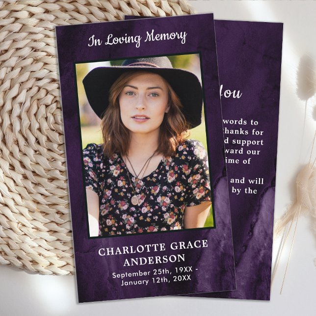 Purple Marble Memorial Funeral Thank You Note Card (Creator Uploaded)