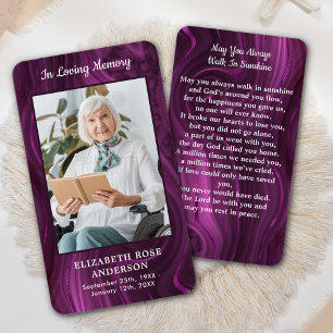 Purple Marble Memorial Photo Funeral Prayer Card