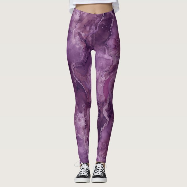 Purple Marble Pattern Leggings (Front)