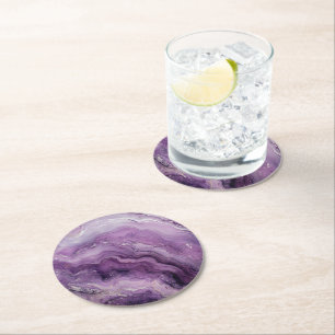 Purple Marble Pattern Round Paper Coaster