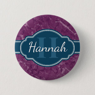 Purple Marble Pattern Teal Monogram 6 Cm Round Badge