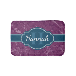 Purple Marble Pattern Teal Monogram Bath Mat