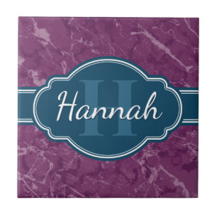 Purple Marble Pattern Teal Monogram Ceramic Tile