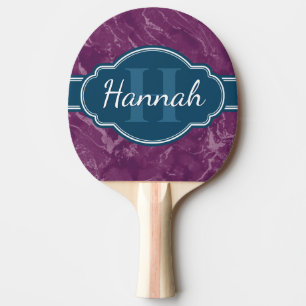 Purple Marble Pattern Teal Monogram Ping Pong Paddle
