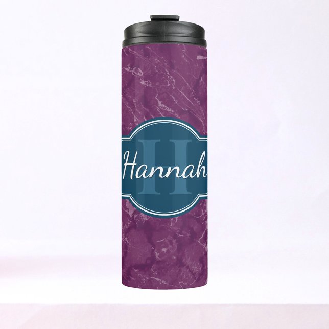 Purple Marble Pattern Teal Monogram Thermal Tumbler (Creator Uploaded)