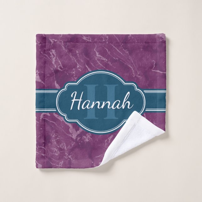 Purple Marble Pattern Teal Monogram Wash Cloth (Wash Cloth)