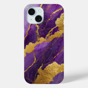 Purple Marble Pattern with Gold iPhone 15 Case