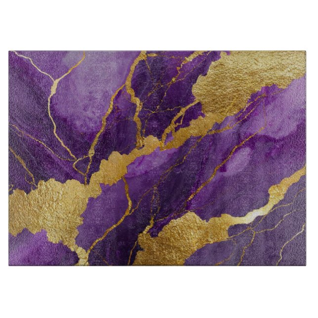 Purple Marble Pattern with Gold Cutting Board (Front)