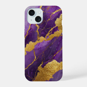 Purple Marble Pattern with Gold iPhone 15 Case