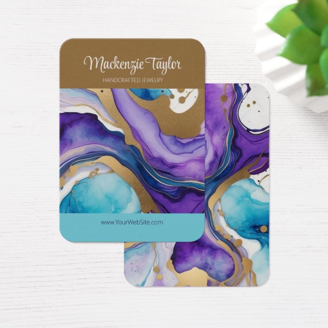 Purple Marble Personalised Earring Display Card (Desk)