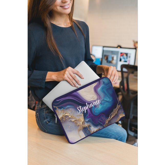 Purple Marble Rose Gold Personalised Laptop Sleeve (Creator Uploaded)