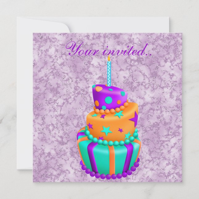 purple marble silver crazy cake invitation (Front)