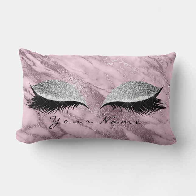 Purple Marble Silver Glitter Eyes  Makeup Lashes Lumbar Cushion (Front)