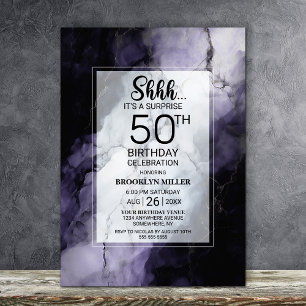 Purple Marble Surprise 50th Birthday Party Invitation