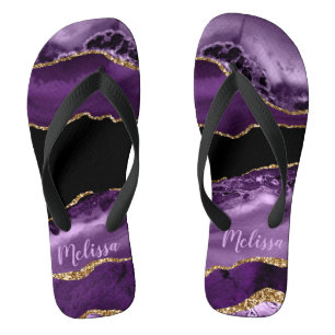 Purple Marbled Agate and Gold Glitter Thongs