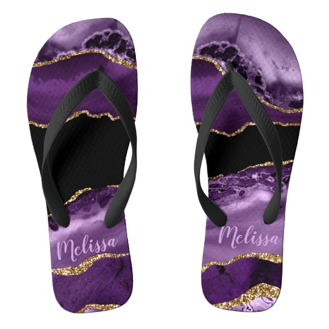 Purple Marbled Agate and Gold Glitter Thongs (Footbed)