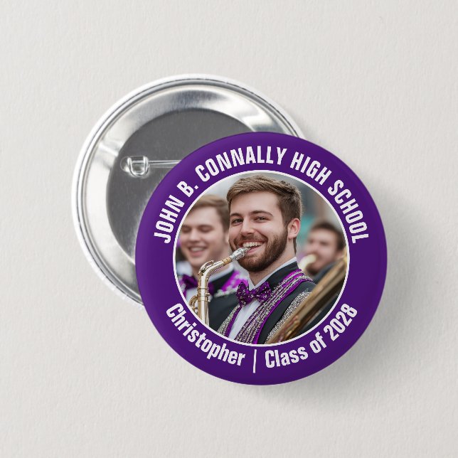 Purple Marching Band Photo High School Brag 6 Cm Round Badge (Front & Back)
