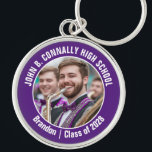 Purple Marching Band Photo High School Spirit Key Ring<br><div class="desc">This cool customised high school marching band photo features white typography of your team and player name on a purple brag keychain for parents. Personalise with your student's photograph and class year as a proud parent. A mum and dad can take these to competition and games.</div>
