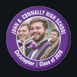 Purple Marching Band Photo High School Spirit Magnet<br><div class="desc">This cool customised high school marching band photo features white typography of your team and player name on a purple magnet. Personalise with your student's photograph and class year as a proud parent. A mum and dad can wear these buttons to competition and games.</div>