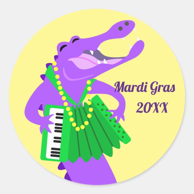 Purple Mardi Gras Alligator Classic Round Sticker (Front)