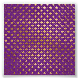 Purple Mardi Gras Elegant Golden Fleur De Lis Photo Print