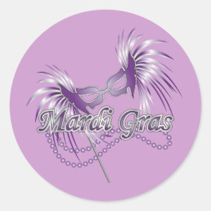 Purple Mardi Gras Mask Classic Round Sticker
