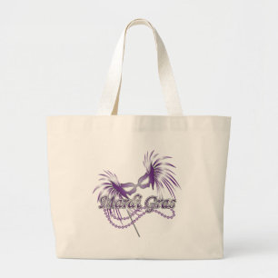 Purple Mardi Gras Mask Large Tote Bag