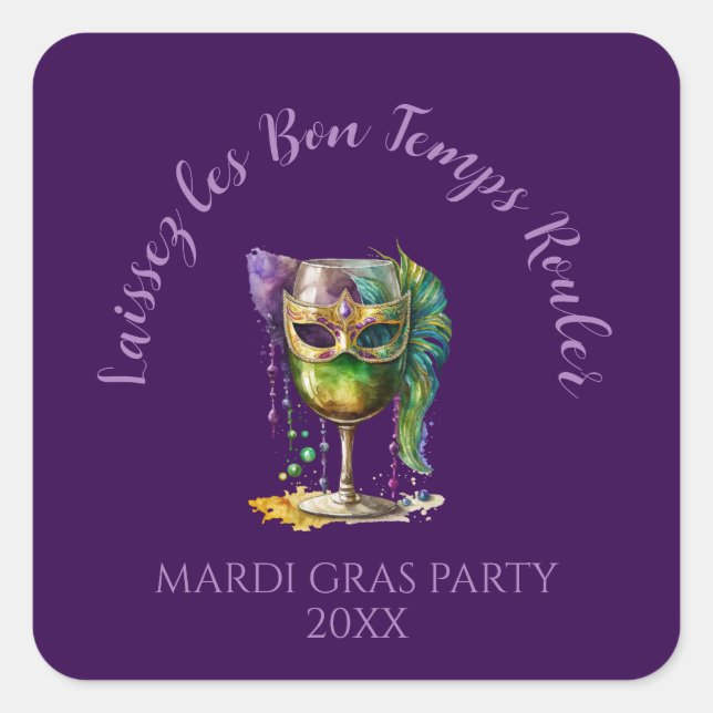 Purple Mardi Gras Mask  Square Sticker (Front)