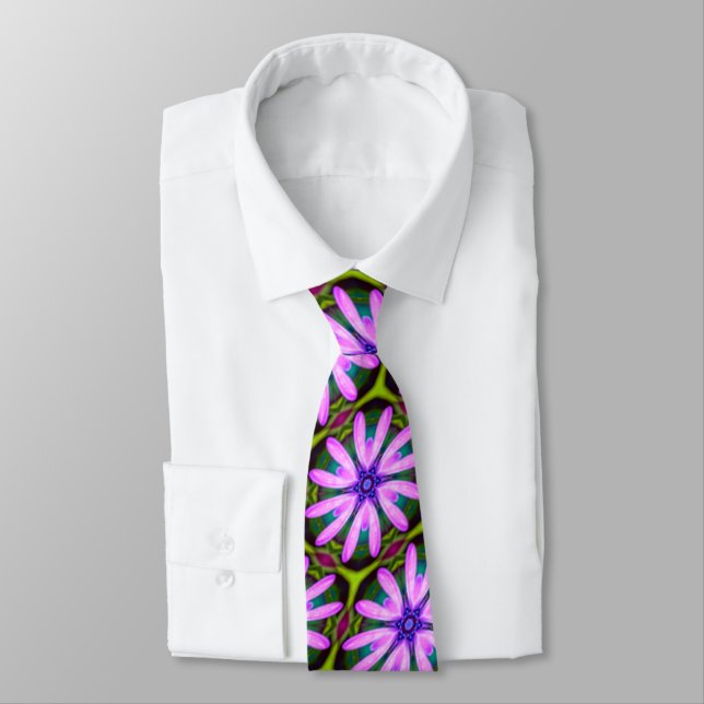Purple Marguerite Patterns Tie (Tied)