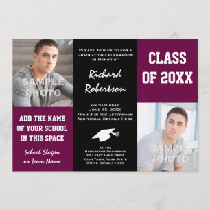 Purple Maroon and Black Custom Athlete Graduation Invitation