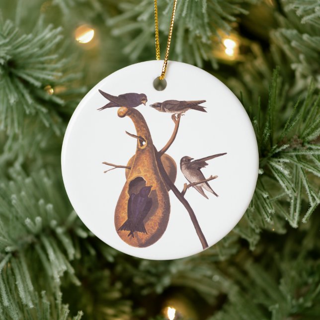 Purple Martin Audubon Bird Family and Gourd Home Ceramic Ornament (Tree)