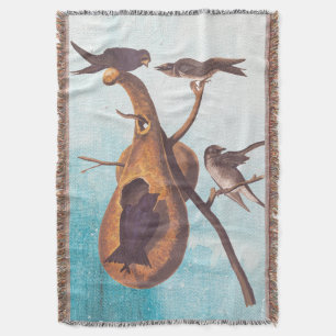 Purple Martin Audubon Bird Family and Gourd Home Throw Blanket