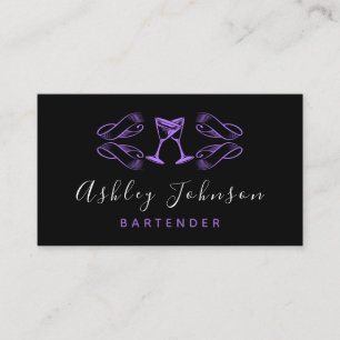 Purple Martini Glasses Night Club Bar Bartender Business Card