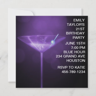 Purple Martini Womans Purple 21st Birthday Party Invitation