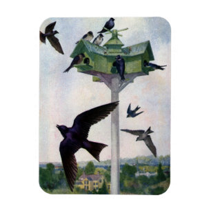 Purple Martins and Their Birdhouse Magnet