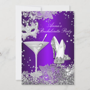 Purple Mask & Jewel Lace Bachelorette Party Invitation