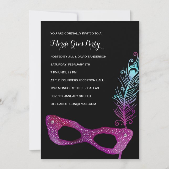 Purple Mask | Masquerade Mardi Gras Party Invitation (Front)