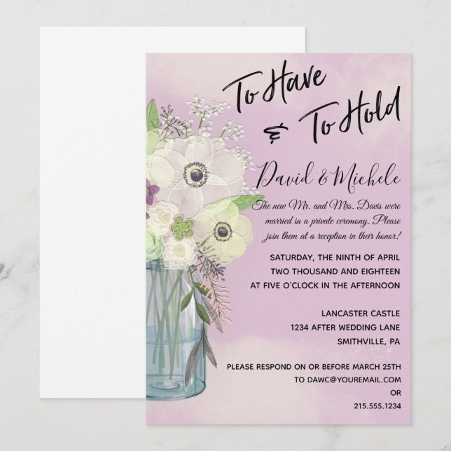 Purple Mason Jar/After Wedding Invitation (Front/Back)