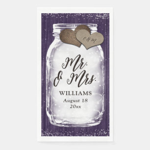 Purple Mason Jar Barn Wood Mr. & Mrs. Wedding Napkin