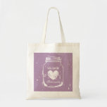 Purple mason jar wedding tote bag for bridesmaids<br><div class="desc">Vintage mason jar wedding tote bag for bridesmaids. Rustic design for country chic marriage. Lilac / Lavender purple and white or custom background colour. Stylish script typography for personalised name or monogram. Make one for elegant bride, bridesmaid, maid of honour, flower girl, mother of the bride etc. Includes romantic faded...</div>