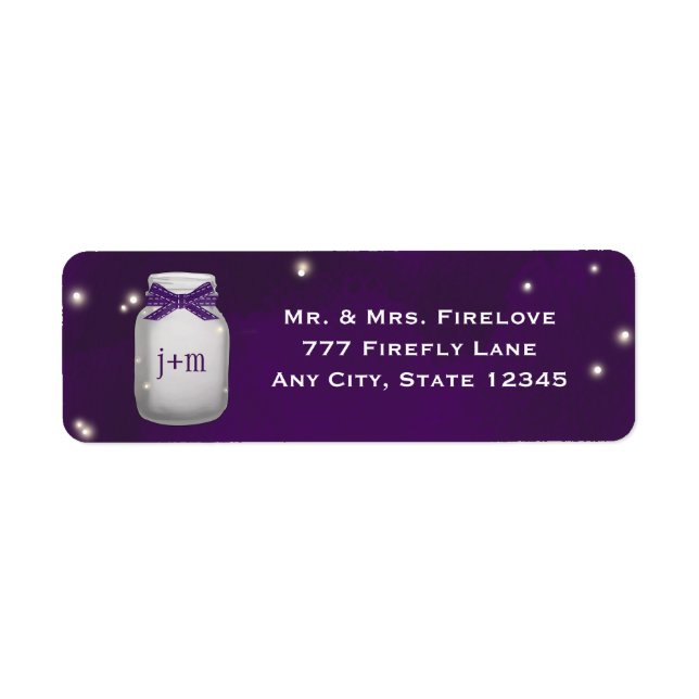Purple Mason Jar with Fireflies Return Address Label (Front)
