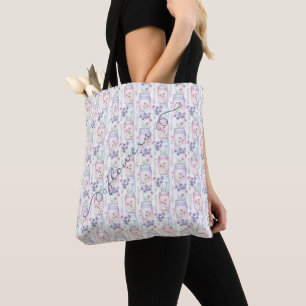 Purple Mason Jars Pink Flowers Tote Bag