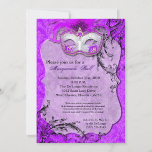 Purple Masquerade Ball Mask Costume Halloween Part Invitation