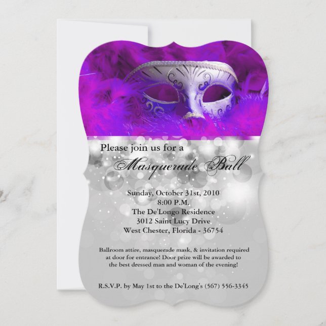 Purple Masquerade Ball Mask Costume Halloween Part Invitation (Front)