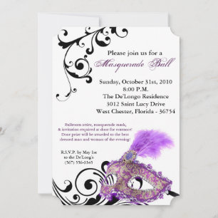 Purple Masquerade Ball Mask Costume Halloween Part Invitation