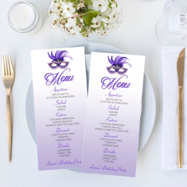 Purple Masquerade Birthday Party Flat Menu (Creator Uploaded)