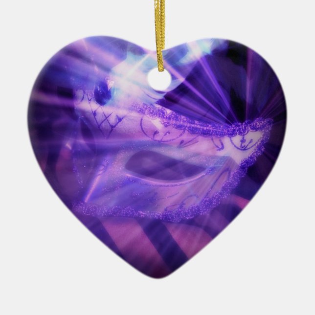 Purple Masquerade Heart Ornament (Front)