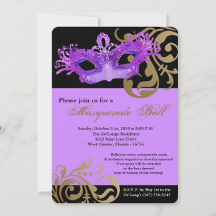 Purple Masquerade Mask Ball Costume Halloween Invitation