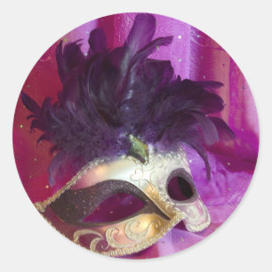 Purple Masquerade Mask Classic Round Sticker