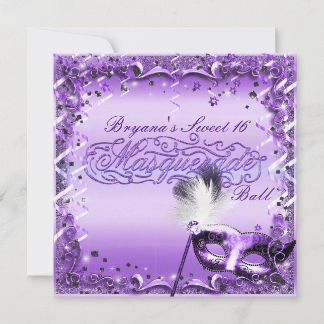 Purple Masquerade Mask Elegant Ball Party Invitation (Front)
